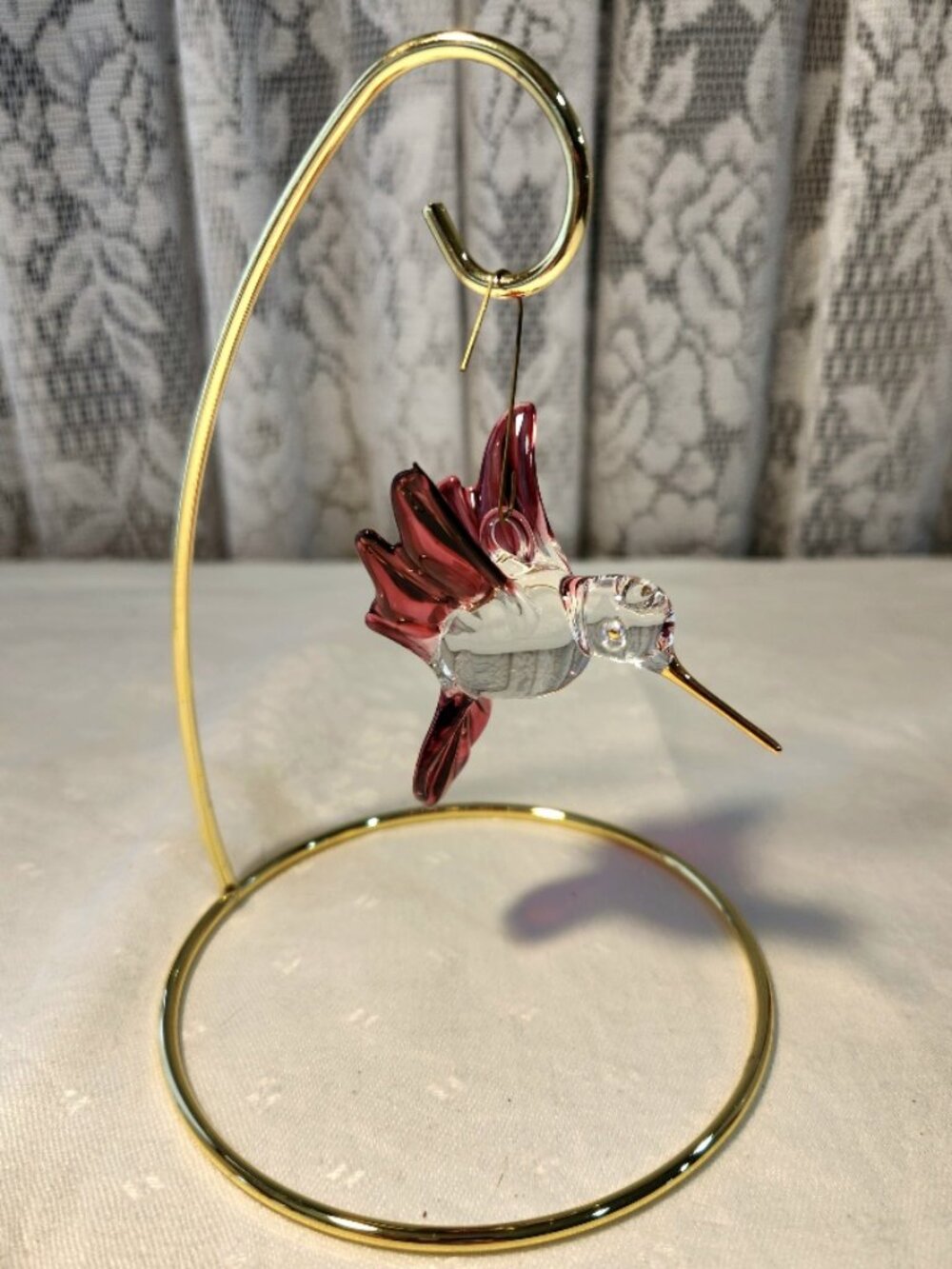Art glass Lustre Gold Hummingbird Hanging on a Stand